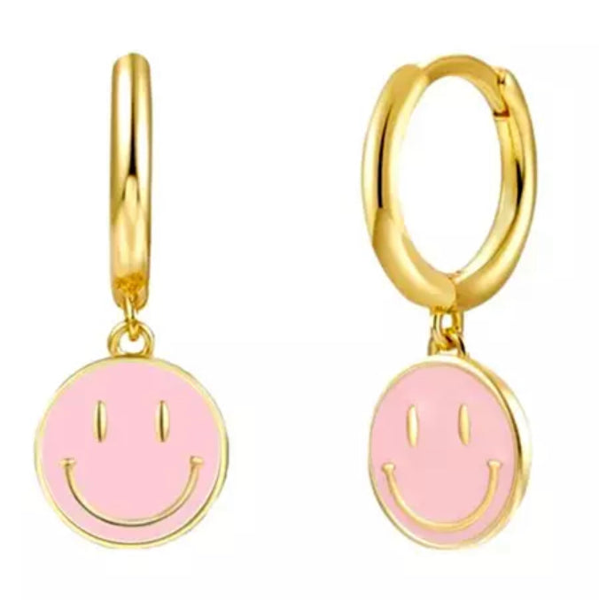 Colored Smiley Face Huggie Earrings