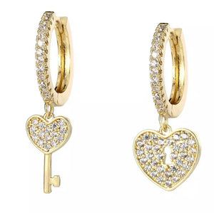 Lock & Key Heart Huggie Earrings (Gold)