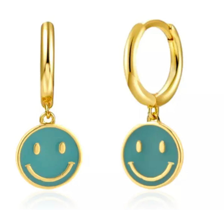 Colored Smiley Face Huggie Earrings