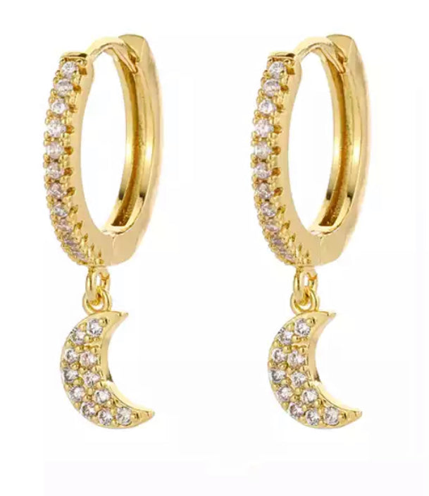 Moon Huggie Earrings (Gold)