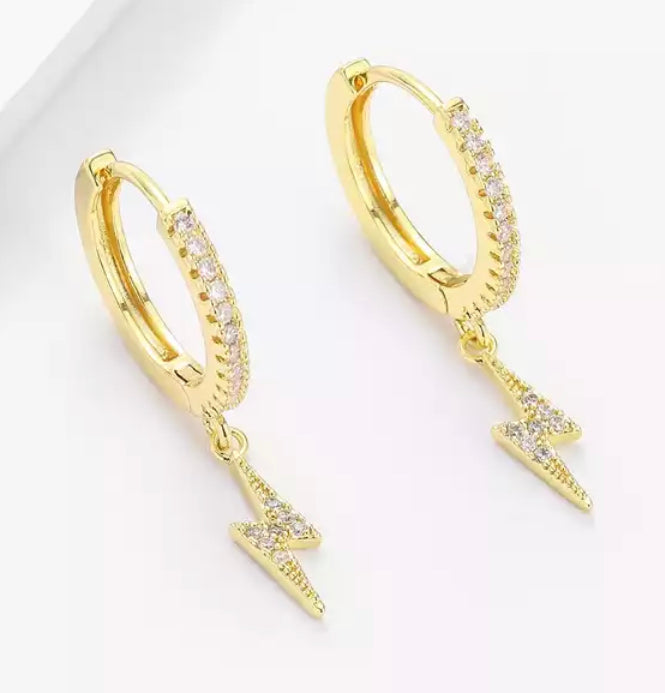 Lightening Bolt Huggie Earrings (Gold)